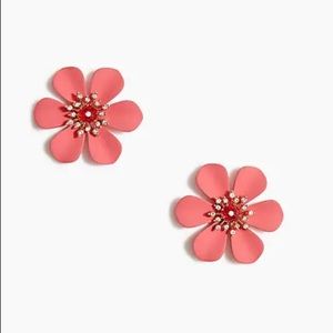 J. Crew Factory Flower Earrings in Geranium, with CZ center. Size 1.5”. New!